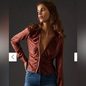 Astr Shannon Ruched Satin Blouse Size XS